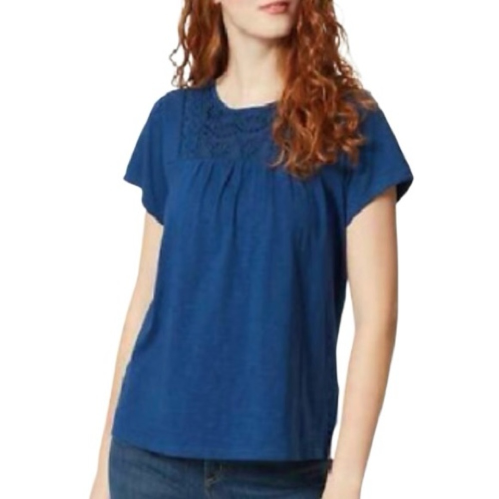 Ella Moss Women's Knit Eyelet Short Flutter Sleeves Flowy Blouse‎ Top Royal Blue
